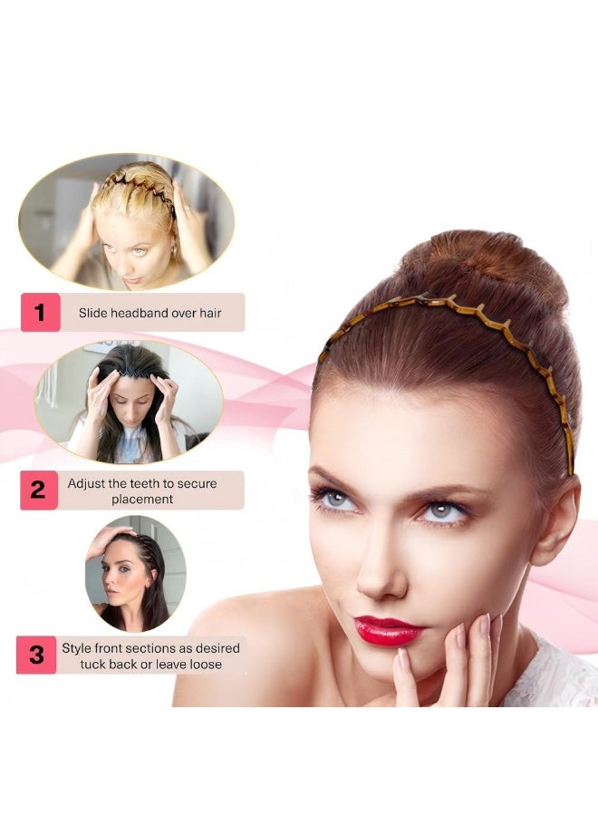 Set of 2 Zig Zag Black Plastic Sharks Tooth Hair Comb Headband - Image 3